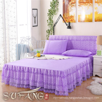 Lace border sand wash cotton korean bedding set , hotel bed spread